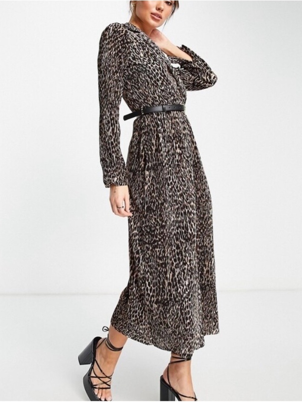 ASOS Long Sleeve Leopard Print Maxi Dress in Black and Brown